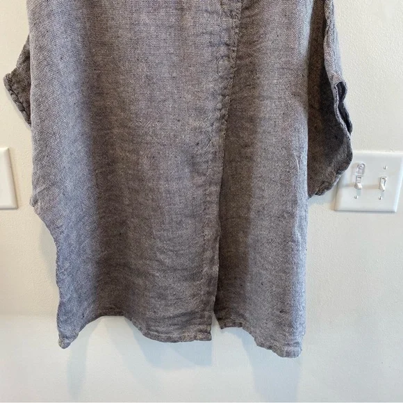 Flax Back Slit Tee women’s large 100% Linen Shirt gray oversized short sleeve - Picture 9 of 13